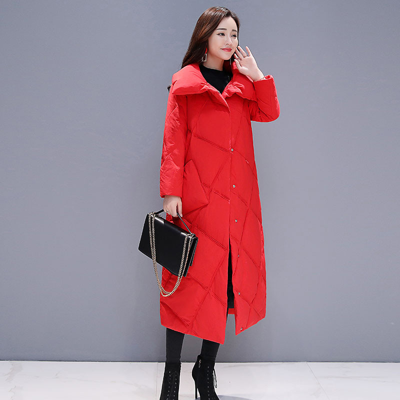 宽松显瘦棉衣女2018冬季新款中长款加厚羽绒棉服外套韩版过膝棉袄 XXL 红色