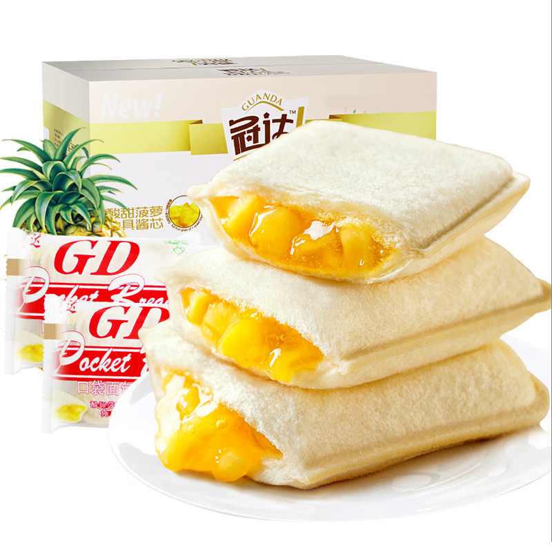冠达菠萝果粒口袋面包750g整箱