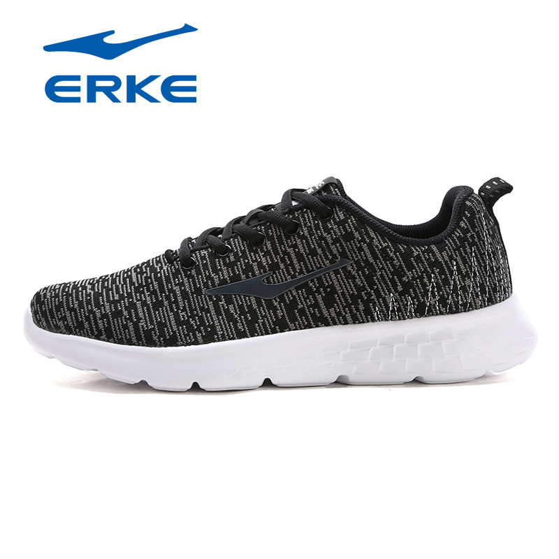 鸿星尔克(ERKE)2018男士运动鞋简约橡胶减震耐磨男款跑步鞋休闲舒适跑鞋男鞋11118114048 正黑 41码