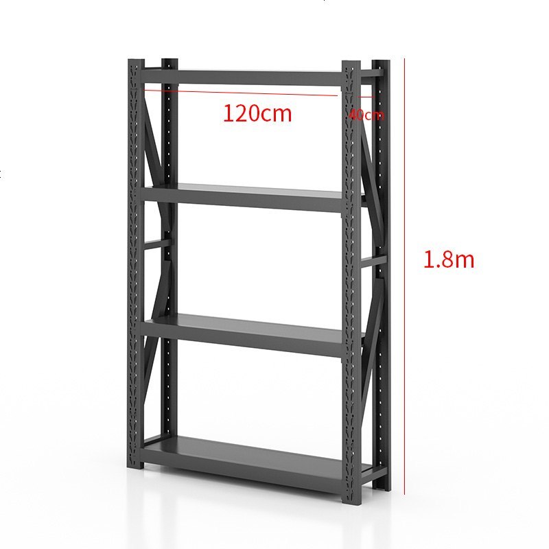 家用货架展示架自由组合多功能仓储货物铁架子多层仓库储物置物架_345_715 四层主架-长120*宽40*高180_磨砂黑精品款