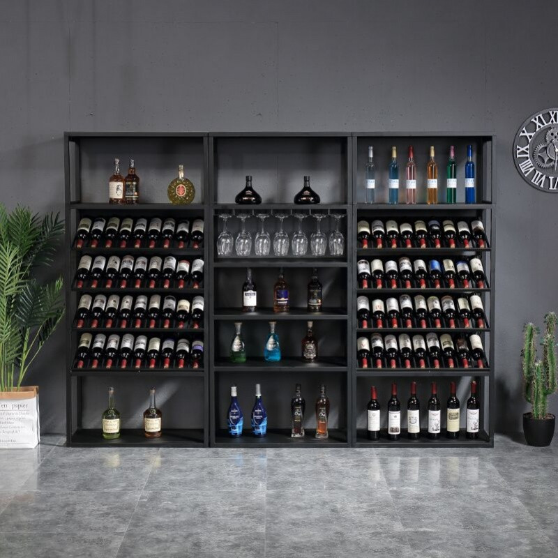 兮木包邮复古欧式铁艺酒架酒吧落地餐厅酒柜置物葡萄红酒杯柜展示架 黑色A款80*35*180
