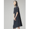 sdeer圣迪奥2018秋装休闲套头圆领字母开叉中袖连衣裙 炭黑蓝/94 XL