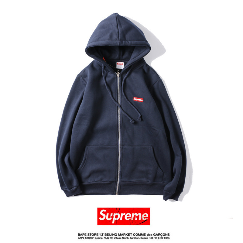 Supreme秋冬新款男士拉链连帽加绒卫衣_3 M 872加绒深蓝色