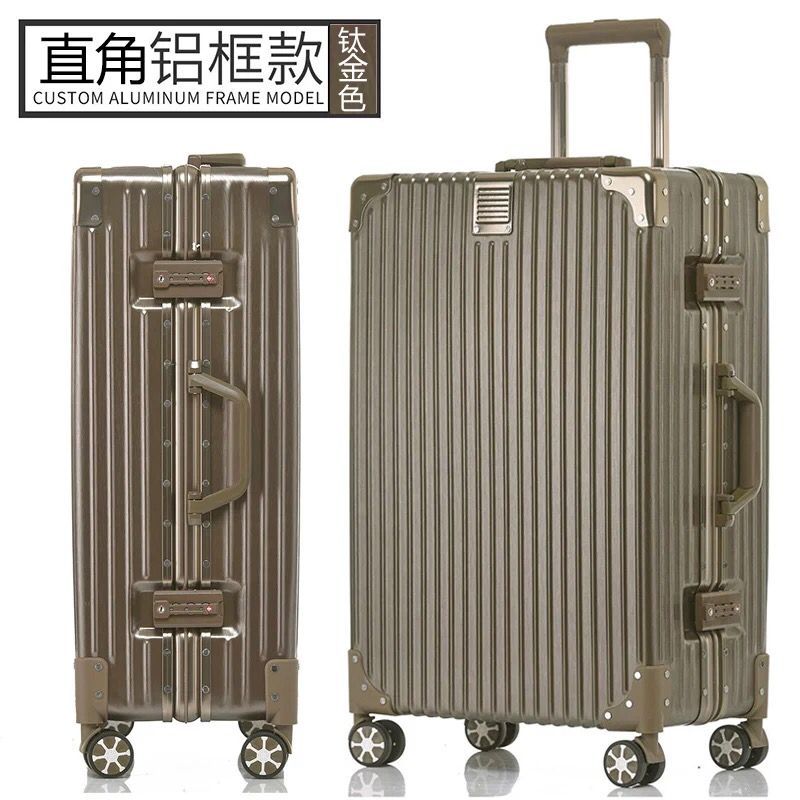 复古直角铝框拉杆箱26旅行箱万向轮24学生行李箱密码登机男女20寸_21 22寸【德国工艺‖终身保修】 直角铝框款-钛金色