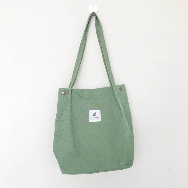 韩版慵懒风小清新复古灯芯绒女单肩包文艺森系chic手提袋帆布包_2 灯芯绒单肩包抹茶绿