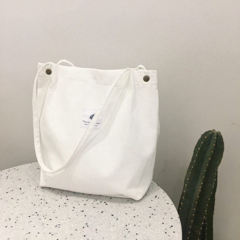 韩版慵懒风小清新复古灯芯绒女单肩包文艺森系chic手提袋帆布包_2 灯芯绒单肩包白色