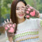 2018新熊掌暴爪手套秋冬女可爱卡通绣花猫爪半指加绒手套加厚保暖_2 c040全指卡其