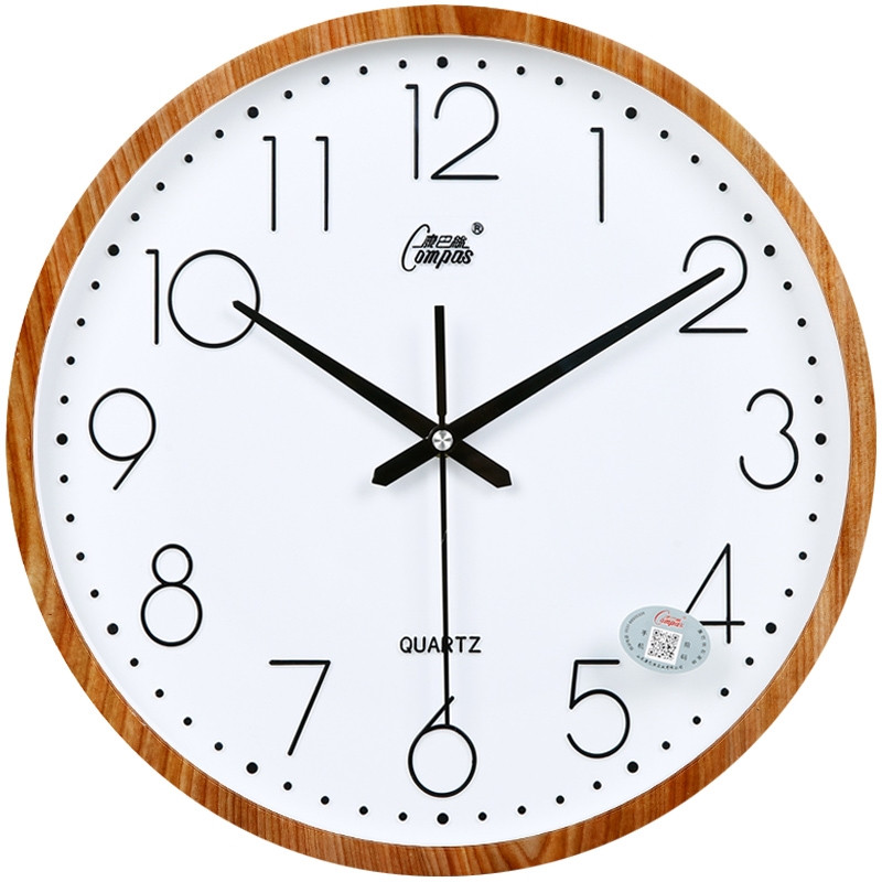 康巴丝钟表挂钟客厅圆形宜家创意时钟挂表简约现代静音电子石英钟(1a2)_14英寸（直径35.5厘米） 原木色 白盘