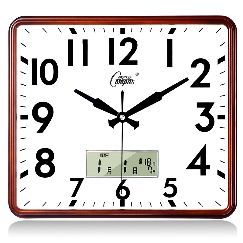 康巴丝客厅挂钟卧室电子钟表创意静音个性时尚日历时钟石英钟家用(956)_14英寸（直径35.5厘米） 橡木色 单日历款
