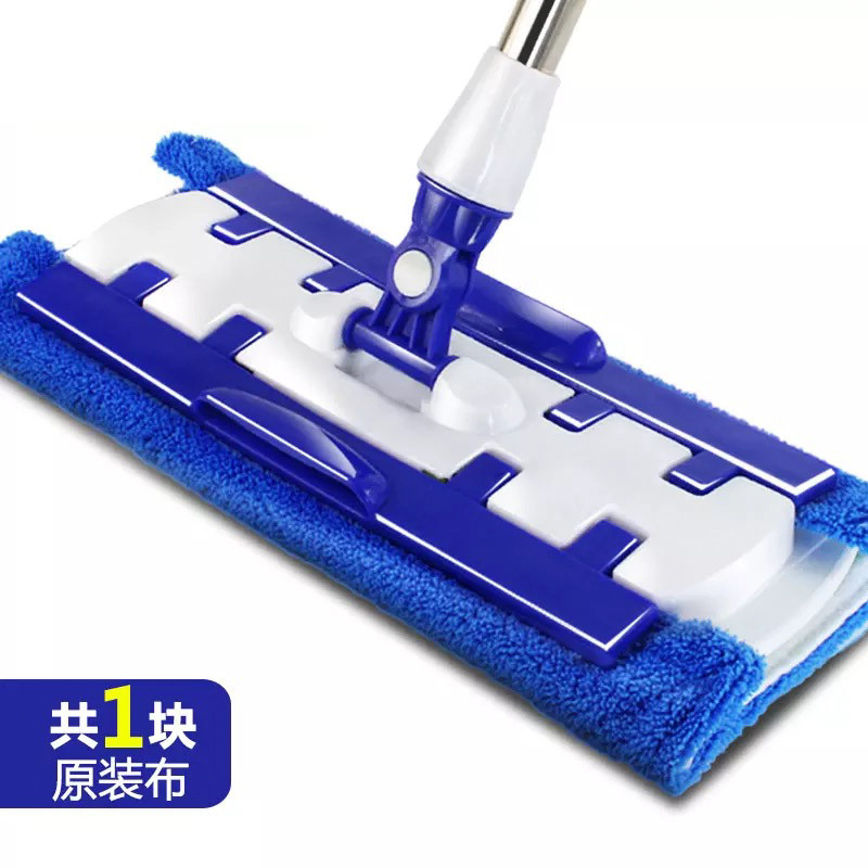大号免手洗平板拖把家用瓷砖旋转拖把木地板地拖布墩布_2 加厚杆加厚布【共两块布】 蓝白色