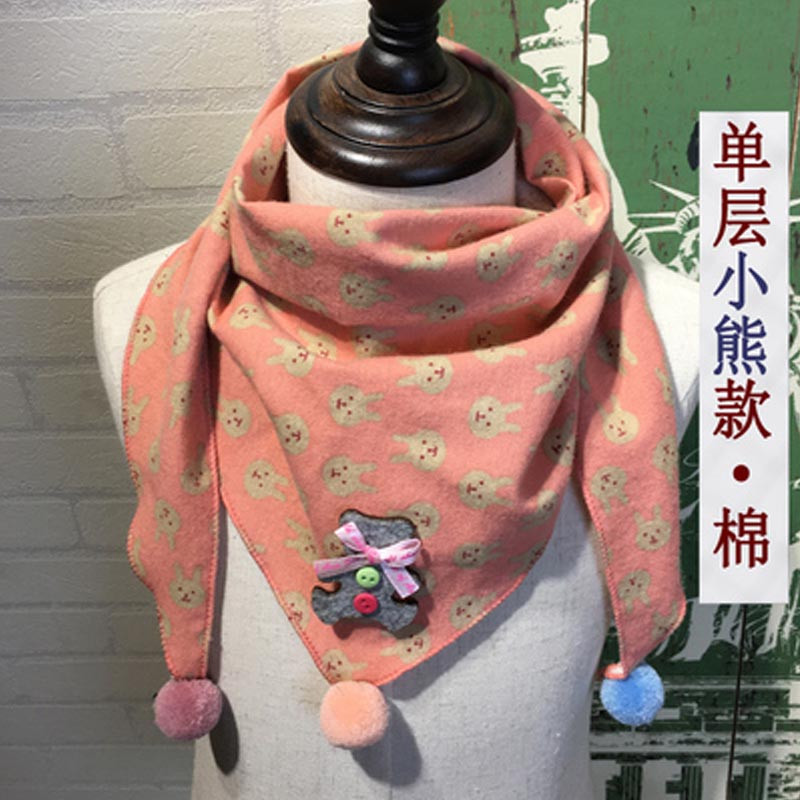 韩版春秋冬季儿童薄款围巾男童可爱女围脖宝宝婴儿小孩三角巾小清新配饰 婴童围巾 婴童围巾 小熊款-兔子粉