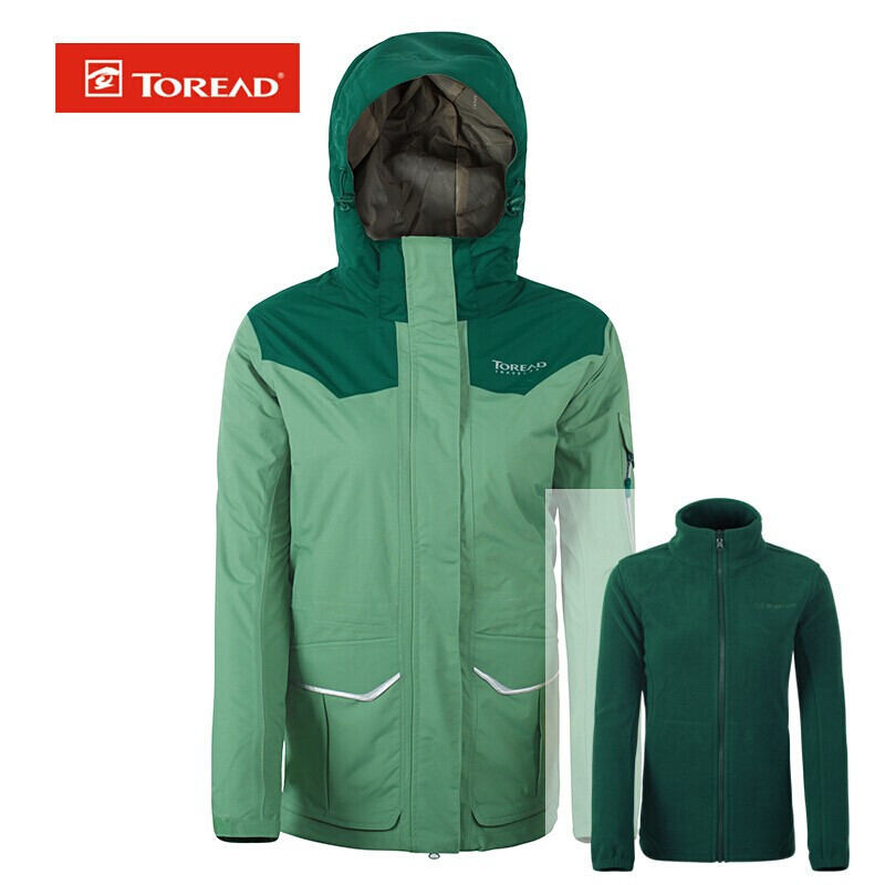 探路者户外秋冬男女情侣款防风保暖套抓绒两件套旅行风雨衣外套TAWE91910 XL TAWE92911-D22D青苔绿/藻绿(女)