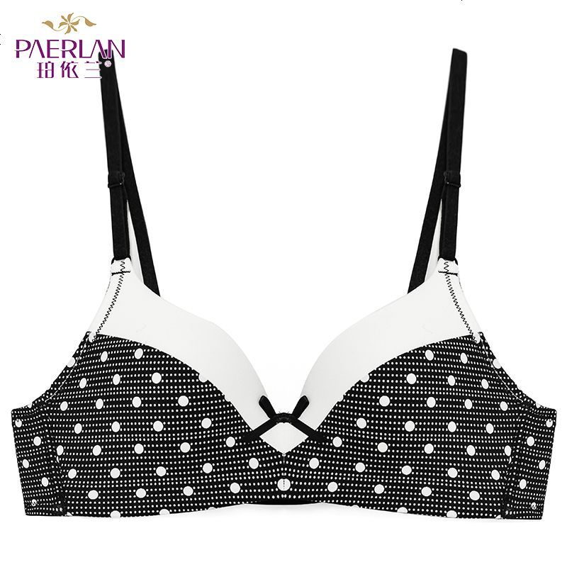珀依兰 无钢圈蝴蝶结圆点少女文胸 小胸一片式两排扣内衣_694_378 贵族黑 85A