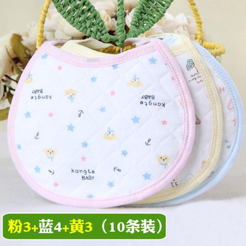 婴儿口水巾围兜防水宝宝围嘴棉新生儿系带可旋转口水巾甜美小清新四季通用围嘴 围嘴 【推荐】粉3+蓝4+黄3（10条装）