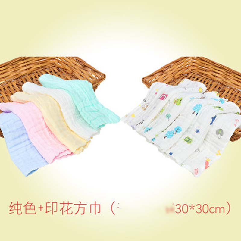 宝宝口水巾婴儿纱布毛巾洗脸新生儿童用品小方巾幼儿纱巾简约清新婴童口水巾 见详情 10条装【5条红黄蓝绿白+5条印花款图案随机】