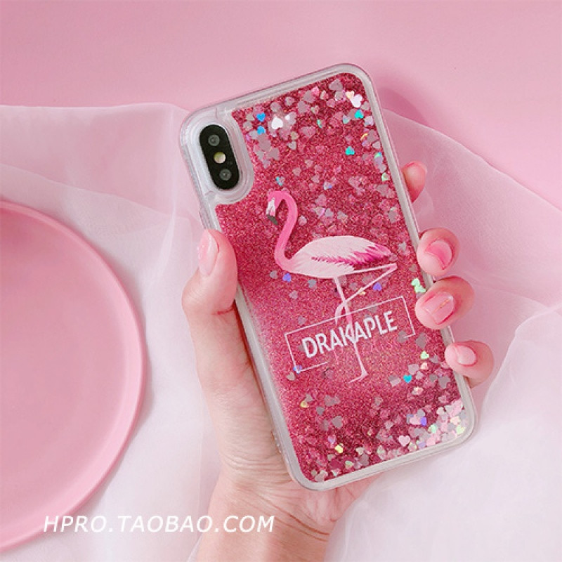 火烈鸟流沙6s苹果x手机壳XSMax/XR/iPhoneX/8plus/7p女款ipho_1 6/6s大火烈鸟
