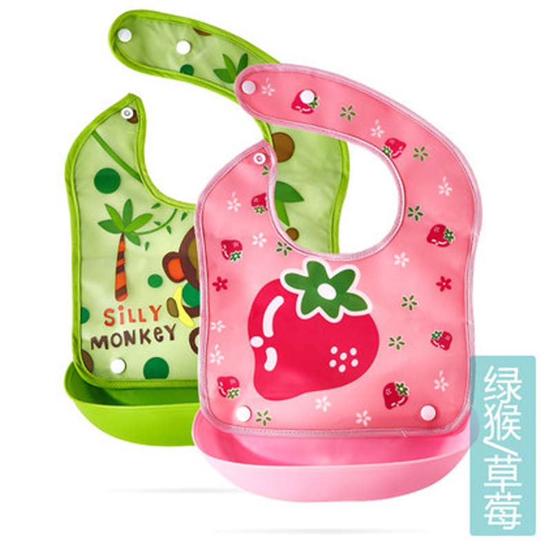 宝宝吃饭围兜婴儿围嘴饭兜小孩儿童喂食饭都兜衣大号简约小清 新婴童食饭衫 见详情 粉色草莓+绿色猴子
