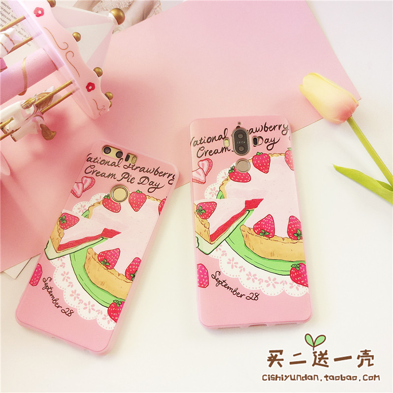 华为荣耀6X/nova/mate9荣耀8青春版/V9/NOVA2plus保护套软手机壳_4 荣耀6X草莓蛋糕（粉色全包壳）