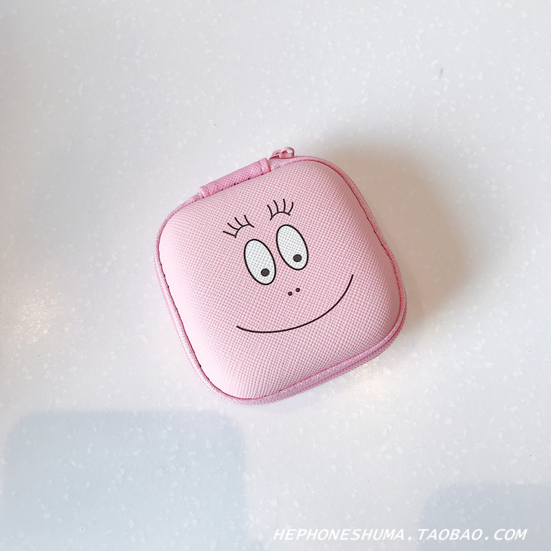 日韩可爱卡通耳机数据线收纳包迷你便携硬币拉链零钱包防摔女款潮_1 【收纳包】粉色巴巴