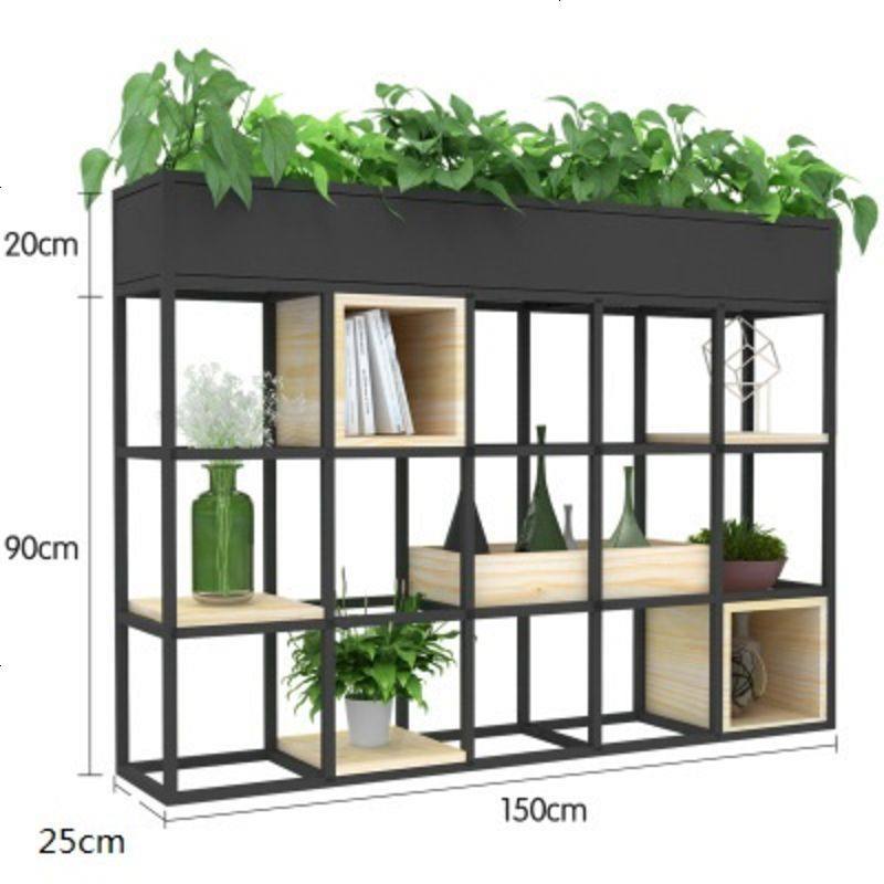 北欧工业风铁艺实木loft屏风展示架背景墙置物架客厅隔断书架落地_685_667 花架款150*25*110