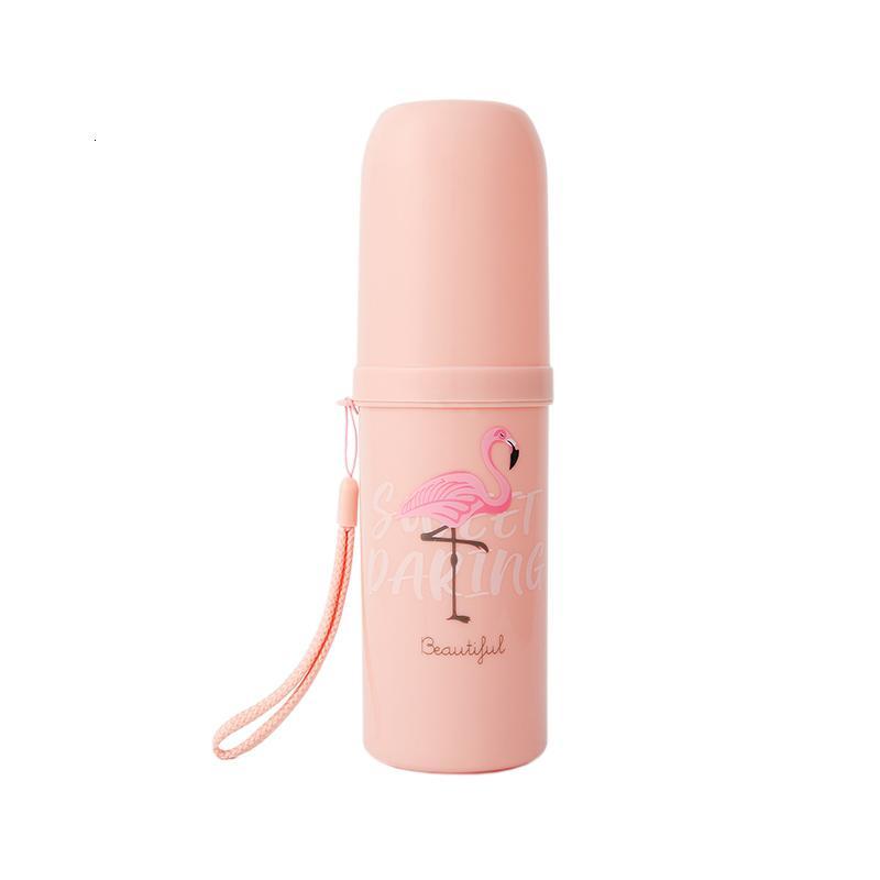 旅行漱口杯套装便携式牙缸杯牙具洗漱杯牙刷杯牙膏盒收纳盒牙刷盒_35_7 粉色火烈鸟