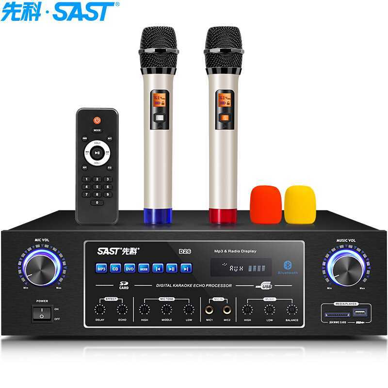 先科（SAST）D26蓝牙家庭功放机KTV卡包功放机 家用大功率功放机（U段双咪）2.0声道立体声功放