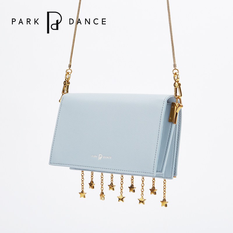 parkdance女包流苏链坠简约方形斜跨单肩膀包小包细金链风琴包 灰蓝