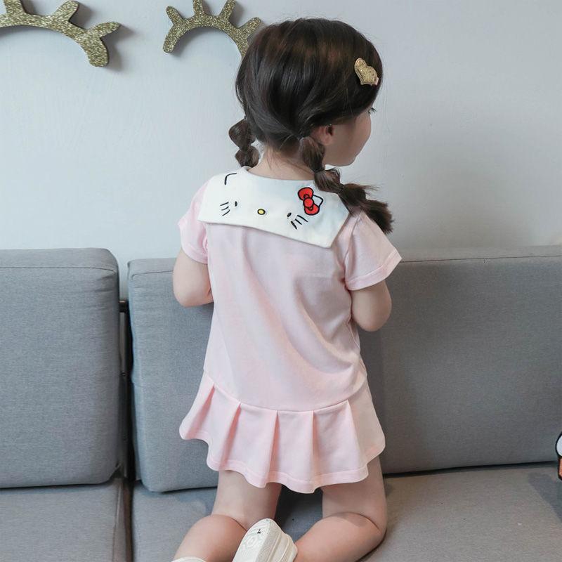 [促销]小女孩裙子夏纯棉女宝宝全棉短袖夏季连衣裙卡通女童夏装2018新款_7 90 甜美粉