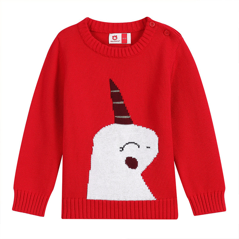 小猪班纳童装女宝宝毛衣套头棉线衣儿童冬季2019新款女童针织衫 经典红 80cm