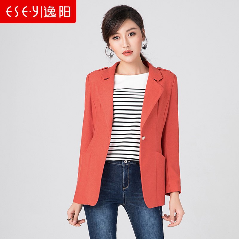 秋季女装长袖毛呢西装外套上衣女 3XL 橘黄色