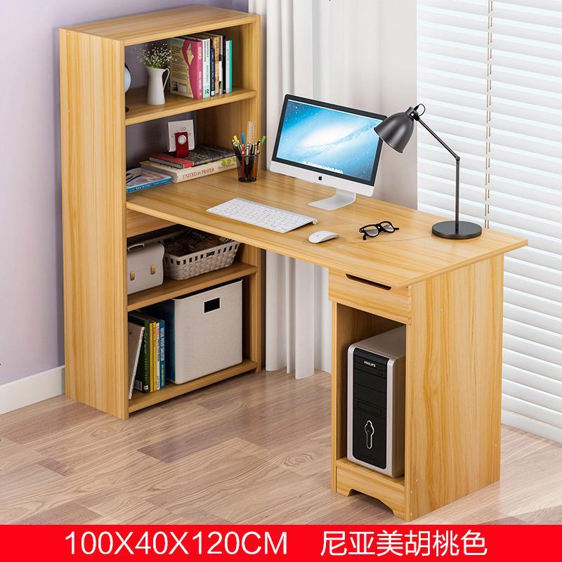 电脑桌台式家用书柜一体桌子卧室简约现代学生书桌书架组合经济型_819_328 100CM尼亚美胡桃色带主机位
