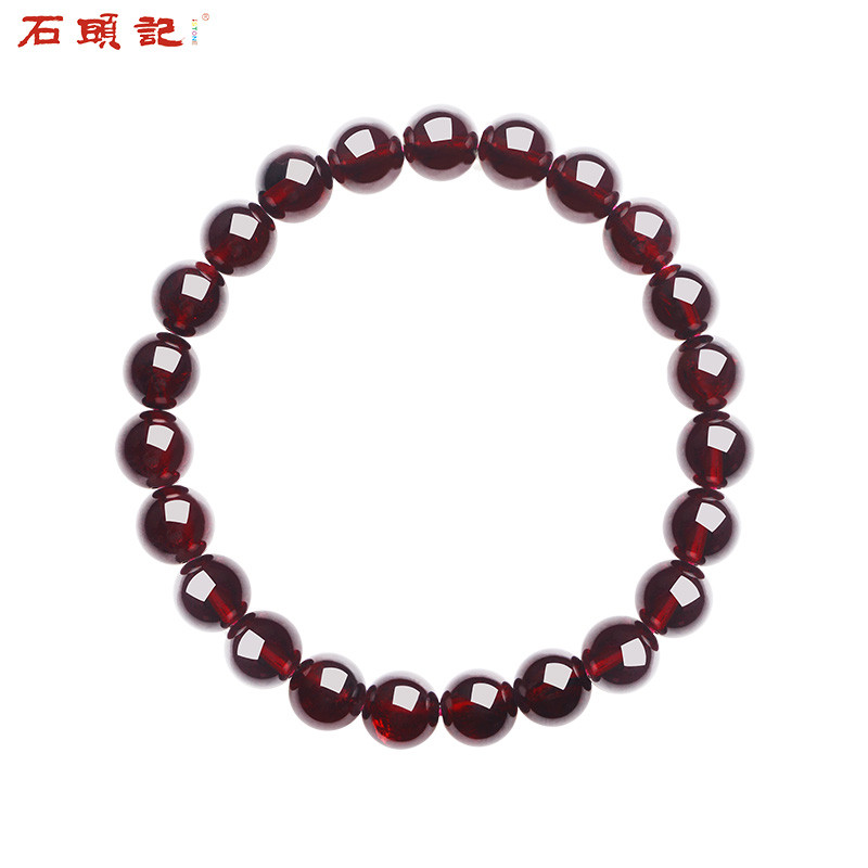 iSTONE/石头记一往情深天然石榴石手链单圈女酒红手环 石榴石