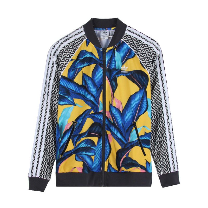 阿迪达斯三叶外套女2018秋季新款植物花卉立领运动夹克DH3066 XS DH3066