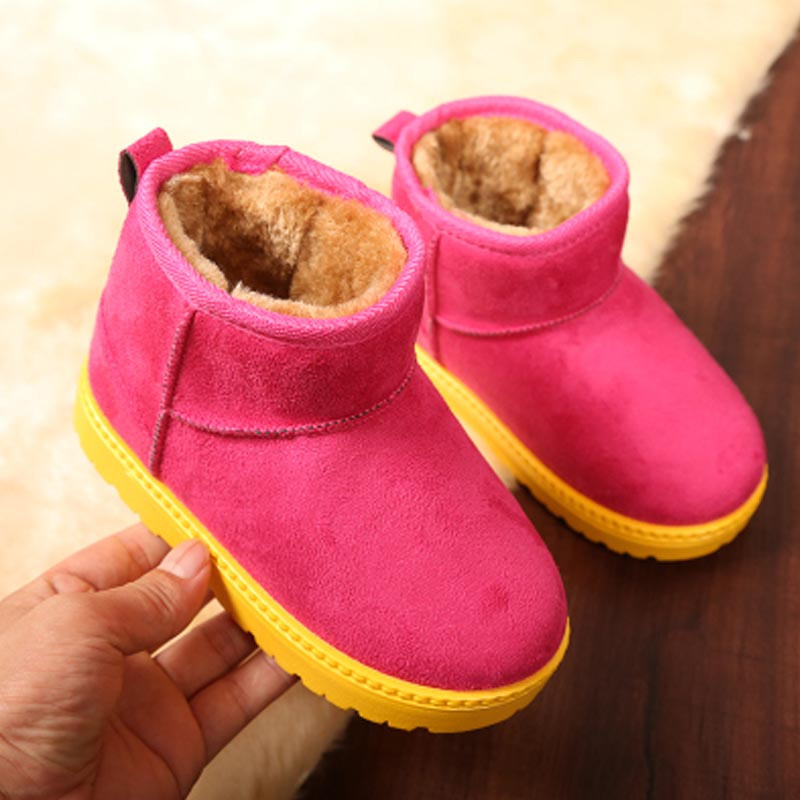 儿童雪地靴儿童棉鞋加绒男女童短靴软底鞋小孩宝宝加厚简约冬季鞋婴童鞋类棉鞋 202玫红色 38码/内长22.5cm