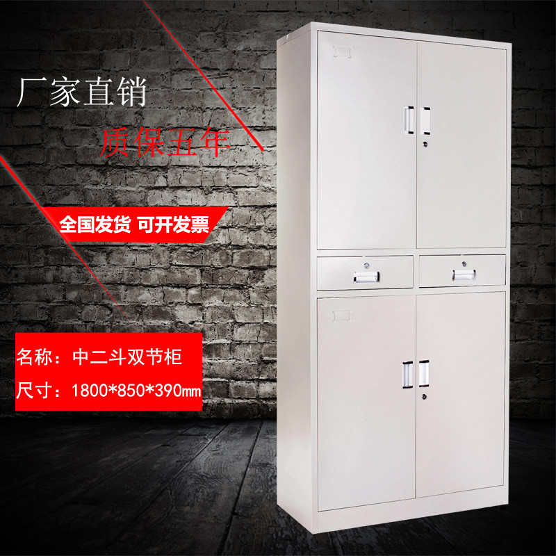 南京加厚文件柜铁皮柜钢制凭证柜资料柜员工更衣柜玻璃书柜档案柜_733_751 中二斗双节柜_0.8mm