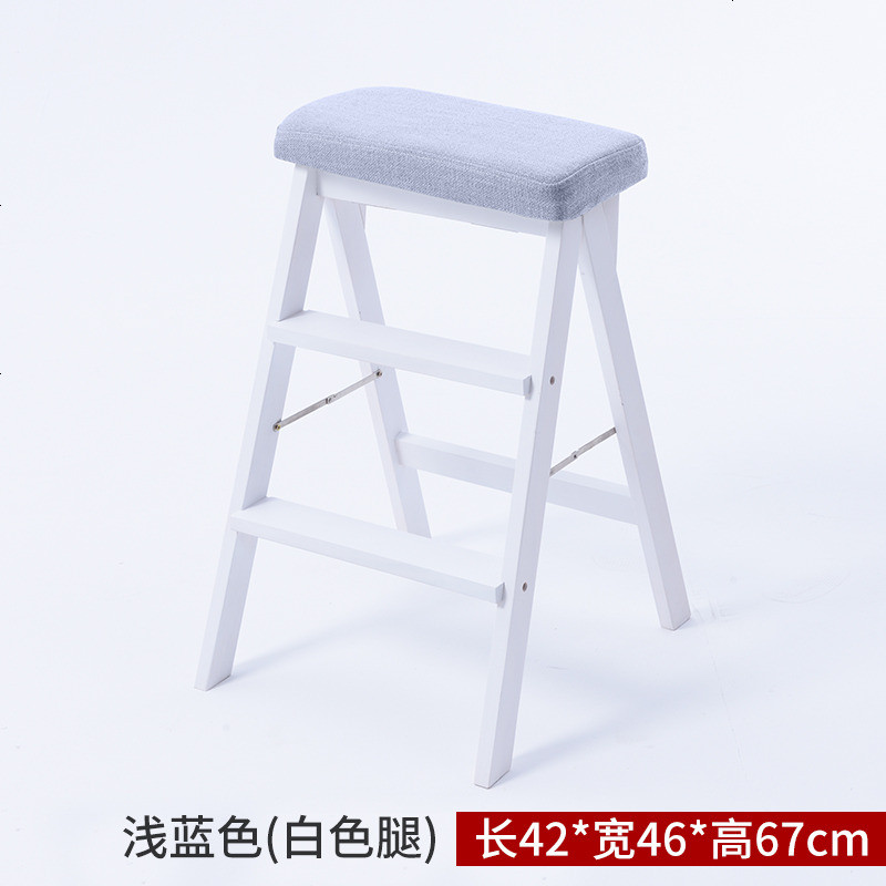 实木梯凳家用三步折叠梯子省空间室内多功能梯椅两用登高楼梯凳子_266_382 浅蓝色（白色腿）梯凳