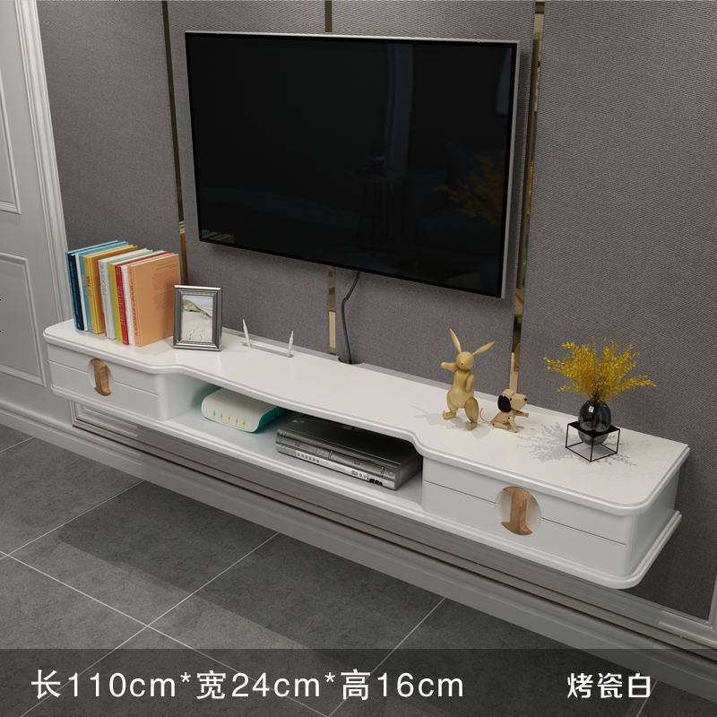 实木北欧简易壁挂式电视柜卧室小户型悬挂现代简约客厅窄迷你吊柜_528_190 整装_1.1米烤瓷白