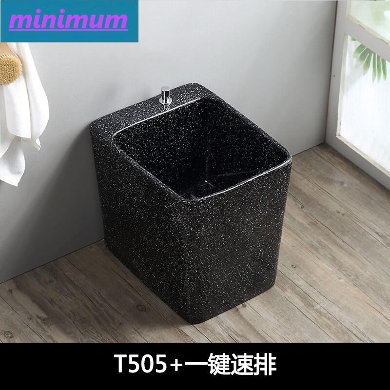雅逸建材阳台欧式拖把池小号黑色复古陶瓷拖布池自动下水拖把盆大号墩布池T115池子+一键速排 T505池子+一键速排(无龙头孔)
