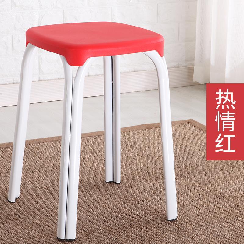 加厚塑料凳子圆高凳子简约时尚创意塑料椅子板凳家用餐桌餐凳成人_343_973 22升级【热情红】