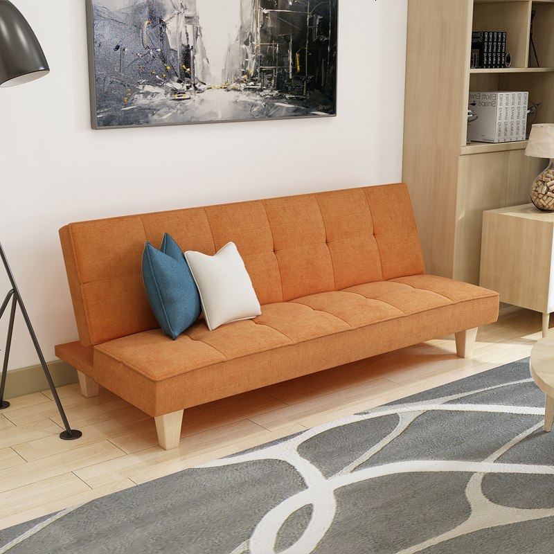 简约现代小户型多功能实木沙发床可折叠单双人客厅皮布艺沙发床_376_284 180长桔色麻布款(5只脚)_1.5米-1.8米