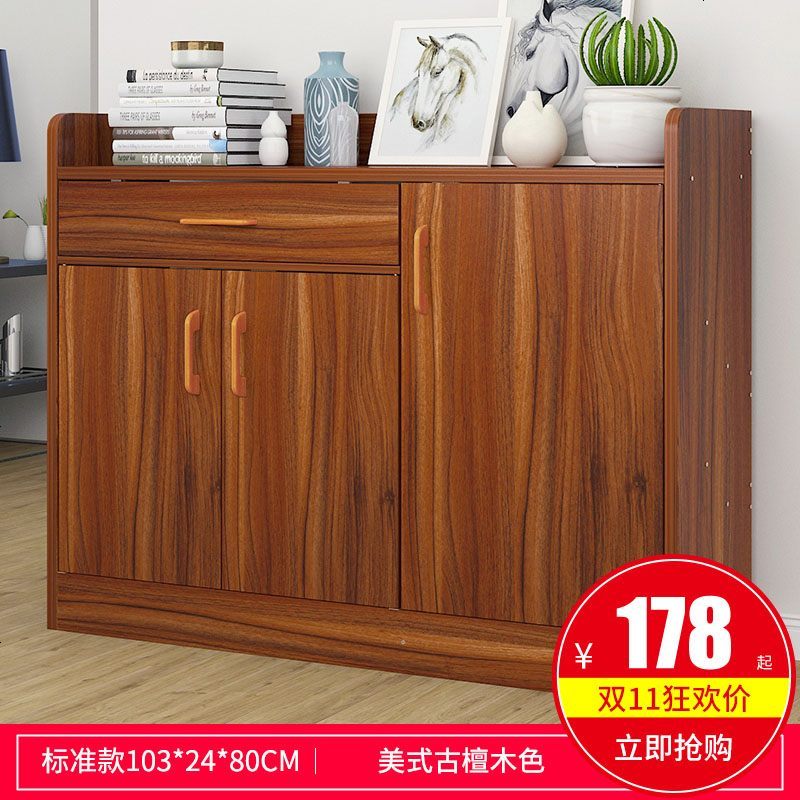 口鞋柜简约现代厅柜鞋架简易经济型省空间家用仿实木储物柜子_115_798 组装_A款103cm古檀木色