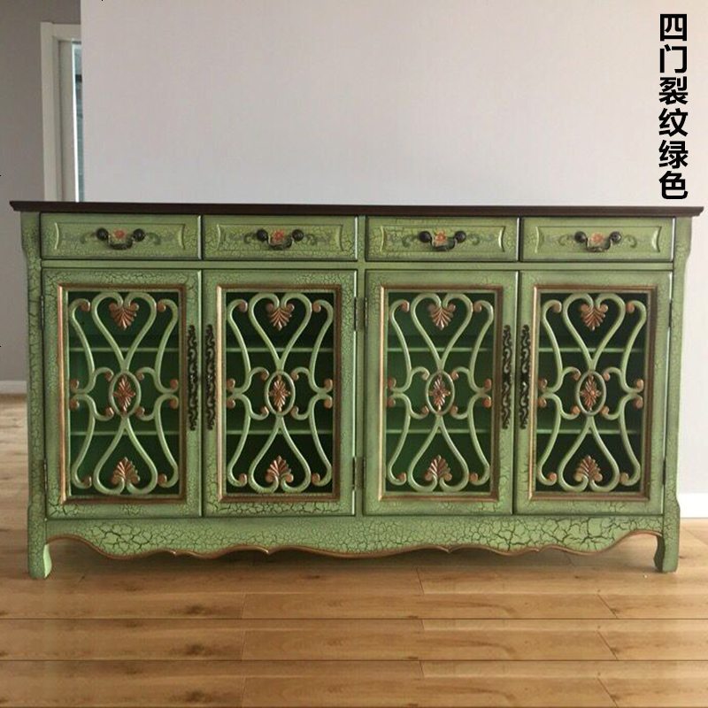 欧式餐边实木多功能柜子储物装饰玄关客厅茶碗鞋简约家具橱碗美式_636_888 绿色裂纹4__双_