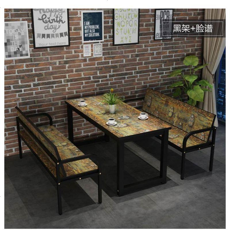复古主题餐厅饭店火锅桌椅漫咖啡奶茶小吃店烘培快餐桌椅组合卡座_472_340 花旦脸谱一桌2双人椅