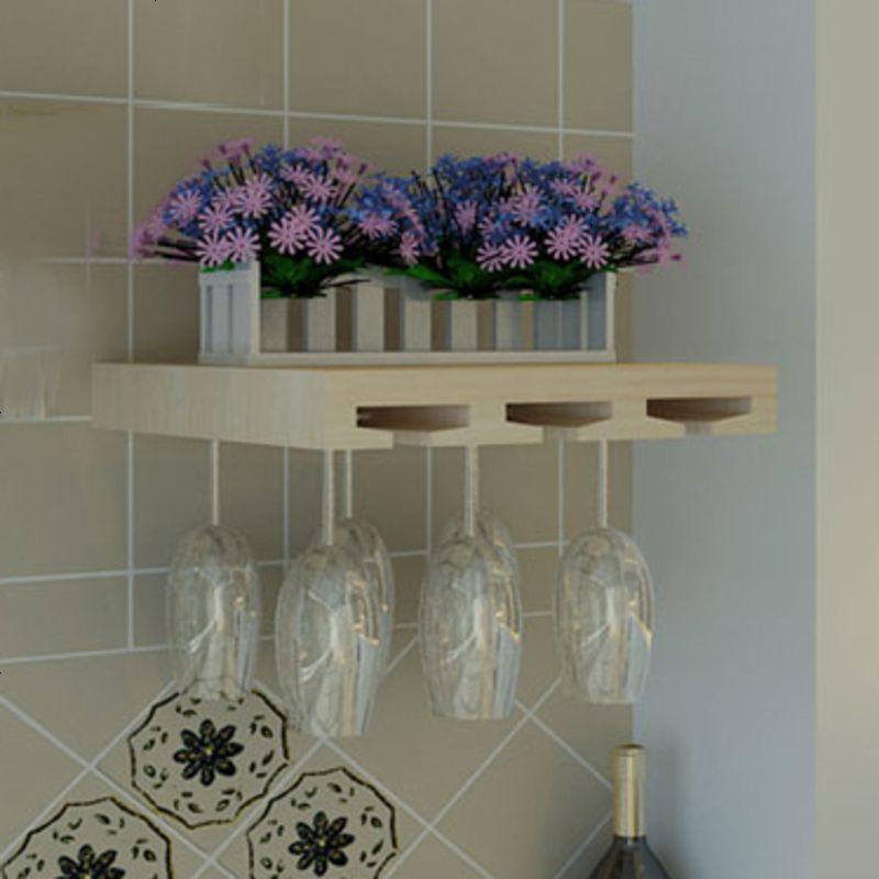 特价北欧实木红酒架创意红酒杯架装饰架杯子架壁挂搁板酒柜_55_370 简易款（40厘米）原木无漆