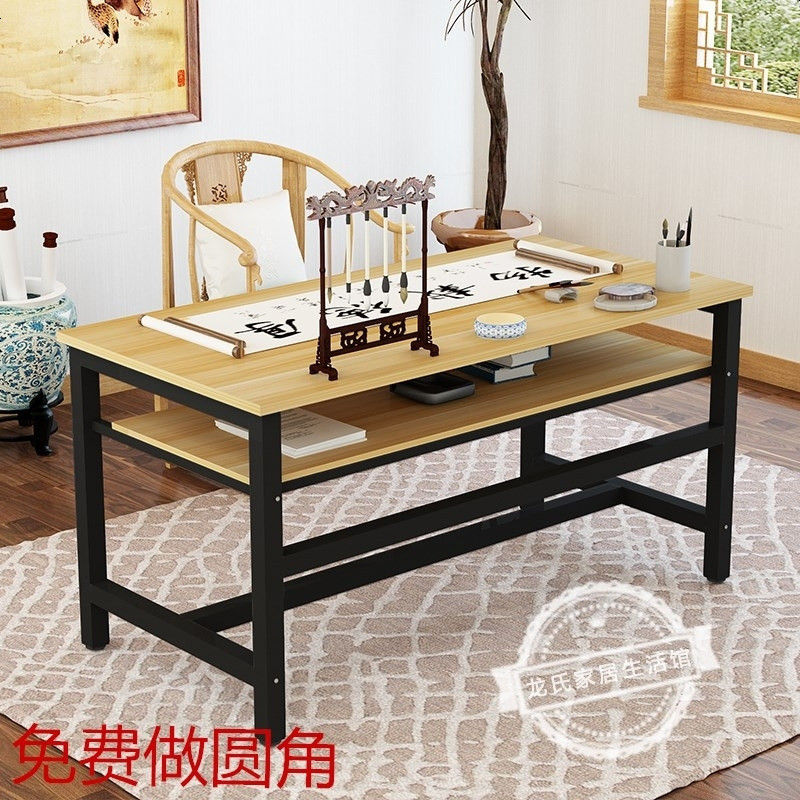 简易书法桌书画桌毛笔专用写字台双层办公桌培训绘画桌电脑桌定制_304_560 240长*120宽*80高六条腿单杆加固