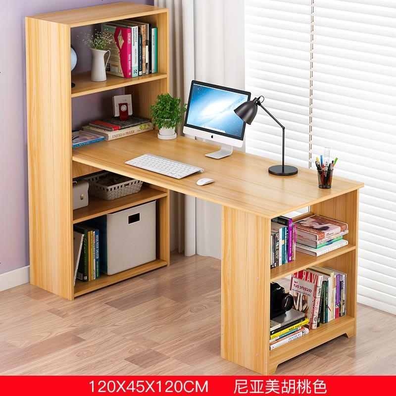 电脑桌台式桌家用转角办公书桌书柜一体组合简约学生写字台经济型_238_906 120CM尼美亚胡桃色