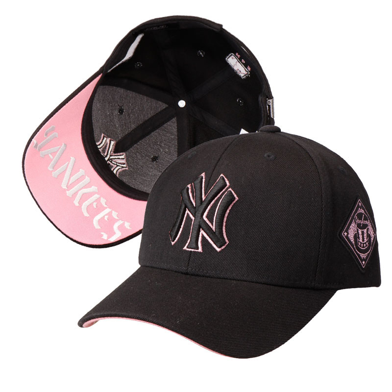 MLB棒球帽 经典时尚百搭帽子 NY金丝边时尚百搭鸭舌帽 黑色粉标32CP85641-50L