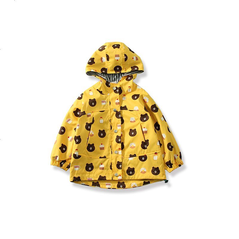 儿童风衣夹棉加厚2018秋冬新款男女童卡通布朗熊黄色防风保暖外套_132