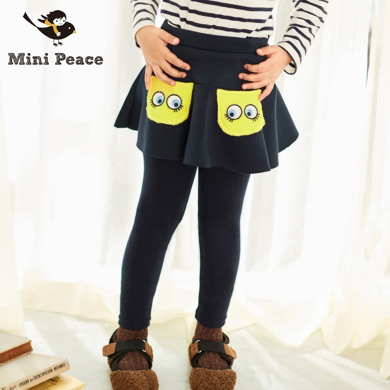 minipeace童装女童打底裤假两件卡通俏皮贴布易搭裙裤2018秋新款 105cm(105=110/50) 藏蓝色