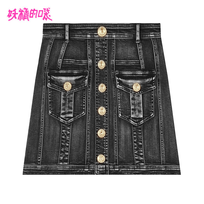 妖精的口袋幽默空间站冬季半身短裙_1 黑色幽默 XL